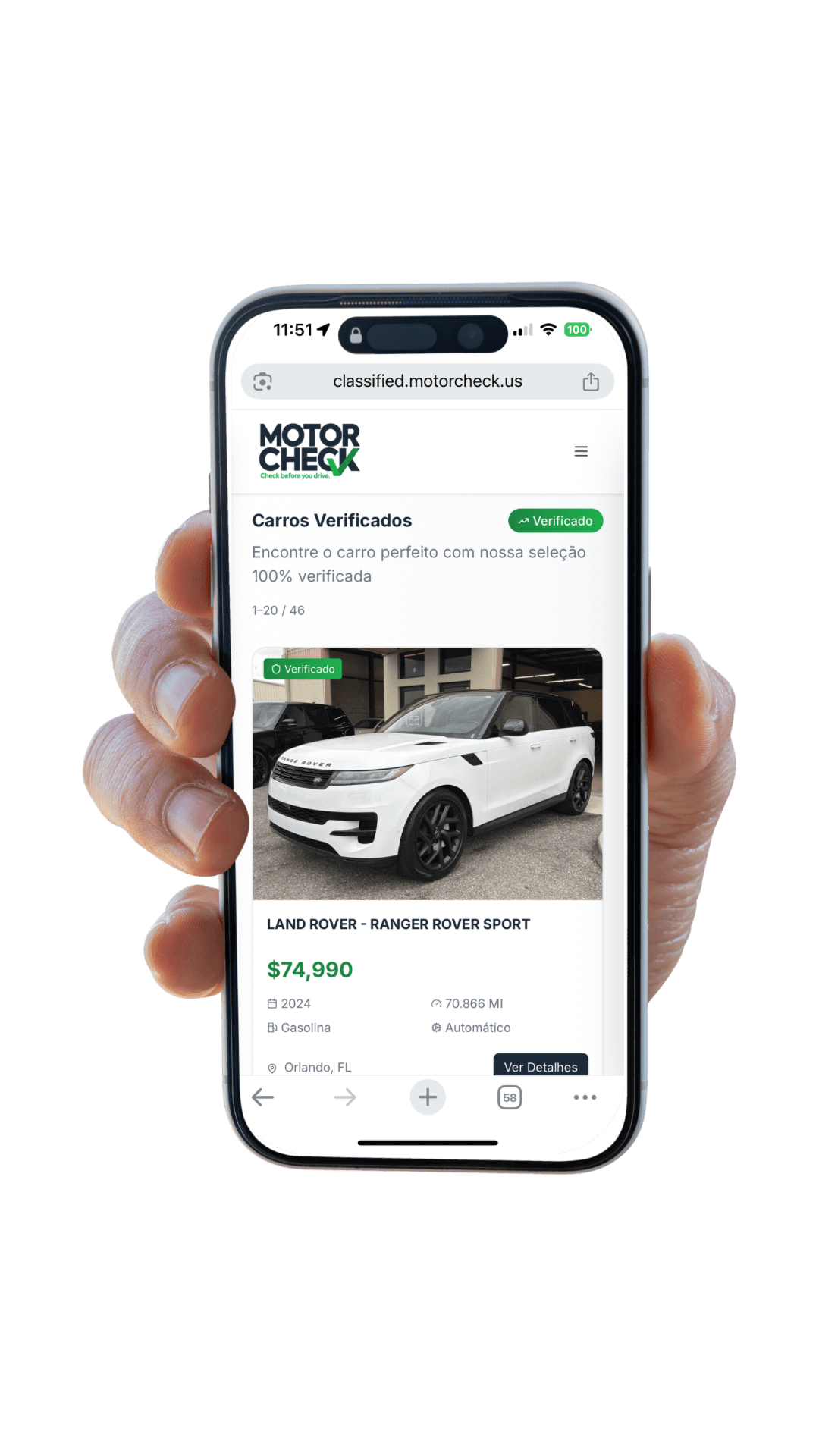 MotorCheck Marketplace — classified listing example on mobile